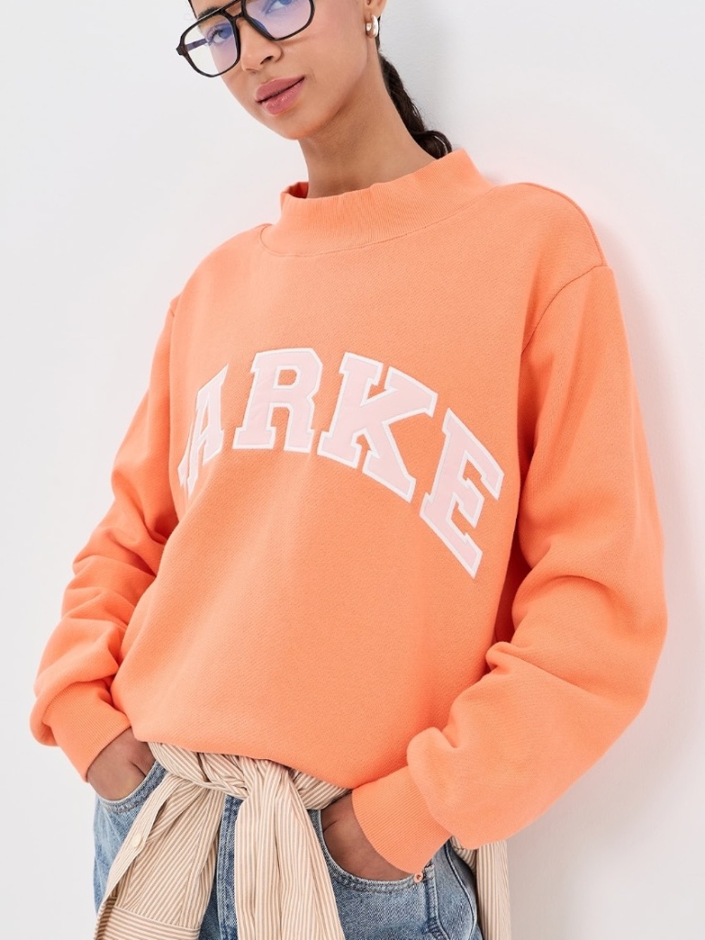 Parke ShopBop Varsity Mockneck Sweatshirt Creamsicle/Rose S/M